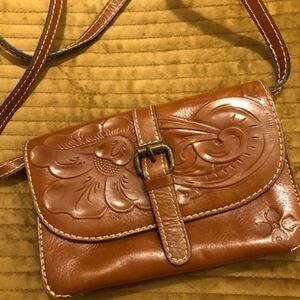 Patricia Nash Tan Floral Embossed Crossbody Bag